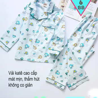 Đồ pijama vải Kate cao cấp in họa tiết hoạt hình  cho bé trai mặc Ngủ - 3