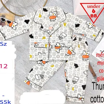 Đồ pijama vải thun cotton cao cấp in họa tiết hoạt hình cho bé đi ngủ-2