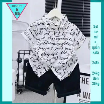 Set sơ mi bé trai in full chữ phong cách cá tính cực sang cho bé diện đi chơi , đi tiệc