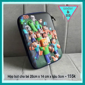 Hộp bút đi học in 3D nổi hình Minecraft cho bé