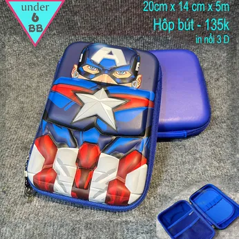 Hộp Bút in nổi 3D hình đội trưởng  mỹ - captain america cho bé trai đi học