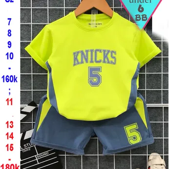 Quần áo bé trai cotton in họa tiết KNICKS 5 phong cách thể thao cho bé đi chơi , đi học