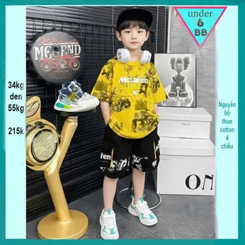 Quần áo bé trai in chữ Mclaiten phối màu loang phong cách cực ngầu cho bé đi chơi , đi học