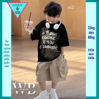 Quần áo bé trai ( Áo thun cotton + Quần vải kaki) in chi tiết phối màu loang phong cách cực cá tính siêu ngầu cho bé đi chơi , đi du lịch