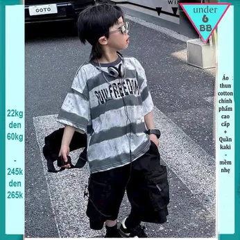 Quần áo bé trai ( Áo thun cotton + Quần Kaki ) in phối màu loang phong cách cực ngầu cho bé đi chơi , đi du lịch