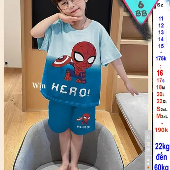 Quần áo bé trai siêu nhân tay ngắn in họa tiết siêu nhân nhện Spiderman cho bé đi chơi , đi học 