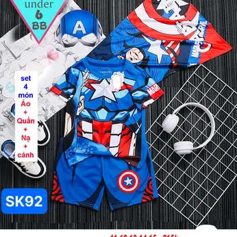 Quần áo bé trai siêu nhân in hình 3D siêu nhân Đội Trưởng Mỹ - Captain America cho bé đi chơi , đi học