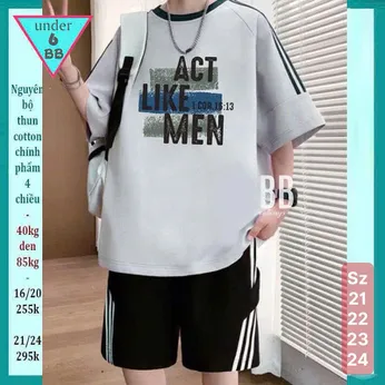 Quần áo bé trai size lớn in chữ ACT LIKE MEN phong cách tuổi teen cho bé đi chơi , đi học