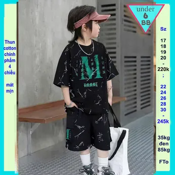 Quần áo bé trai size lớn in chữ M mang phong cách cá tính cho bé đi học , đi chơi