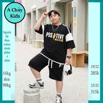Quần áo bé trai size lớn in chữ POS TIVE phong cách cá tính cho bé đi chơi ,đi học
