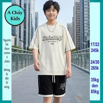 Quần áo bé trai size lớn in chữ Saiskep phong cách đơn giản dành cho tuổi teen diện đi phố 