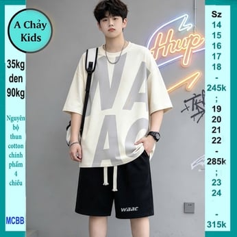 Quần áo bé trai size lớn in chữ WAAC phong cách tuổi teen cá tính cho bé đi chơi , dạo phố