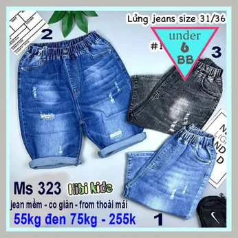 Quần jean ngắn bé trai co giãn (55kg đến 75kg )( HB :323.2.3)