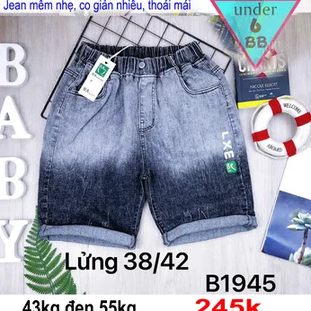 Quần jean ngắn bé trai co giãn (43kg đến 55kg ) (B1945)