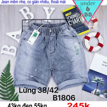 Quần jean ngắn bé trai co giãn (43kg đến 55kg ) (B1806)
