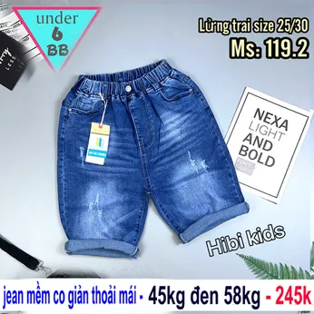 Quần jean ngắn bé trai co giãn (45kg đến 58kg ) (B119.2)