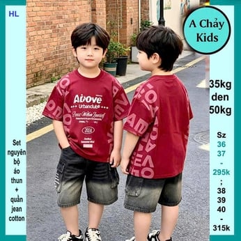 Set bộ jean bé trai ( Áo thun cotton + quần jean) in chữ Above phong cách cá tính cực sang cho bé diện đi chơi , đi du lịch
