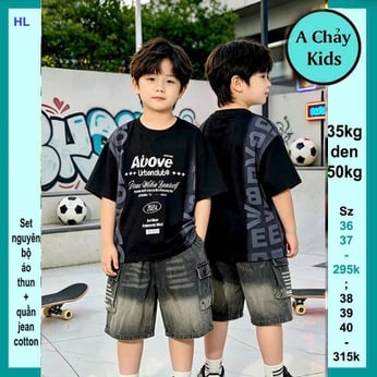 Set bộ jean bé trai ( Áo thun cotton + quần jean) in chữ Above phong cách cá tính cực sang cho bé diện đi chơi , đi du lịch