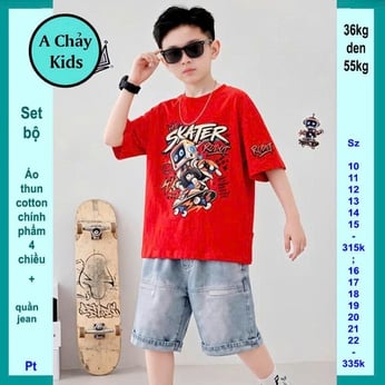 Set bộ jean bé trai ( Áo thun cotton + quần jean) in hình Robot phong cách vừa cá tính vừa sang cho bé diện phố , đi tiệc