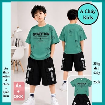 Set bộ kaki bé trai ( Áo thun cotton + quần kaki ) chữ DAWELTION phong cách cá tính cho bé đi chơi ,đi học