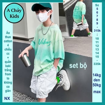 Set bộ kaki bé trai ( Áo thun cotton + quần kaki ) in chữ phối oang phong cách hiphop cho bé diện du lịch