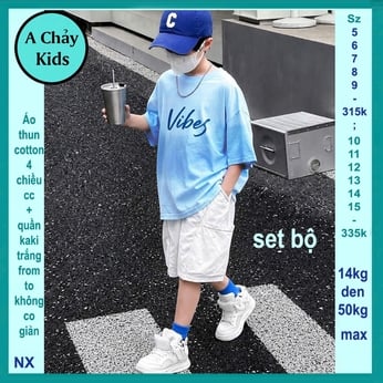 Set bộ kaki bé trai ( Áo thun cotton + quần kaki ) in chữ phối oang phong cách hiphop cho bé diện du lịch