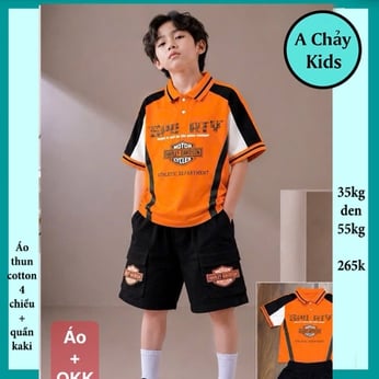 Set bộ kaki bé trai ( Áo thun cotton + quần kaki ) in chữ  phong cách cá tính cho bé đi chơi ,đi học