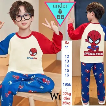 Đồ bộ tay dài quần dài in hình siêu nhân người nhện - Spiderman siêu đáng yêu cho bé trai đi ngủ