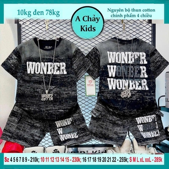 Set đồ bộ bé trai tay ngắn in chữ WONBER loang màu phong cách cực ngầu cho bé đi chơi , du lịch 