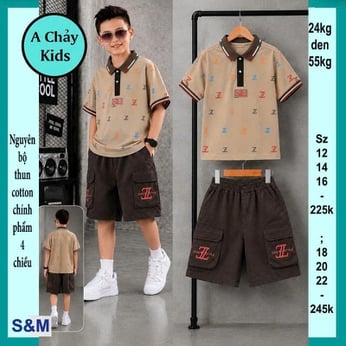 Set đồ bộ bé trai có cổ in chữ phong cách cá tính cực sang cho bé diện phố, du lịch