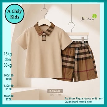 Set đồ bộ bé trai có cổ  ( áo có cổ + quần kaki ) trơn phong cách cực sang cho bé đi tiệc , du lịch