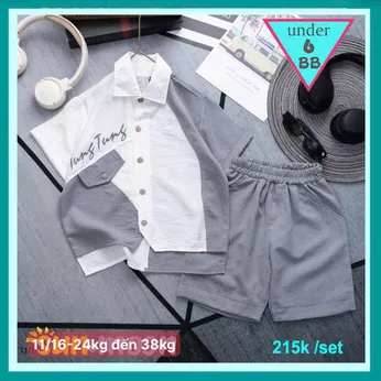Set đồ bộ bé trai có cổ ( vải đũi ) in chữ mang phong cách hàn quốc cá tính cho bé diện đi chơi, đi tiệc