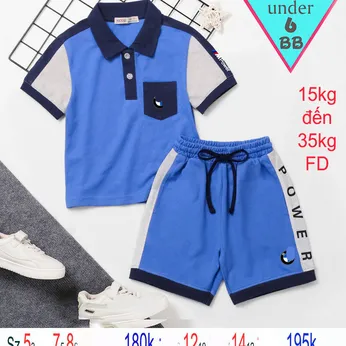 Set đồ bộ bé trai cổ trụ tay ngắn phối túi phong cách đơn giản cho bé đi chơi , đi học