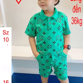 Set đồ bộ bé trai cổ trụ tay ngắn in full họa tiết chữ phong cách cá tính cho bé đi chơi , đi học