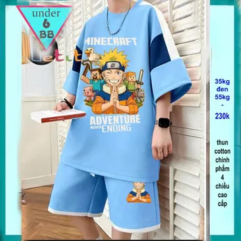 Set đồ bộ bé trai hoạt hình in họa tiết hình Minecraft phối Naruto phong cách cá tính sang xịn cho bé diện đi chơi , du lịch