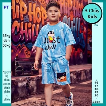Set đồ bộ bé trai hoạt hình in hình bé Sin phối màu loang cá tính , vừa đáng yêu cho bé diện phố
