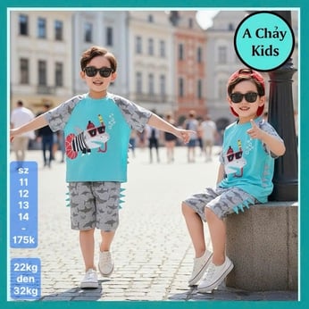 Đồ bộ bé trai dễ thương tay ngắn in hình cá mập siêu đáng yêu  cho bé đi chơi , đi học 