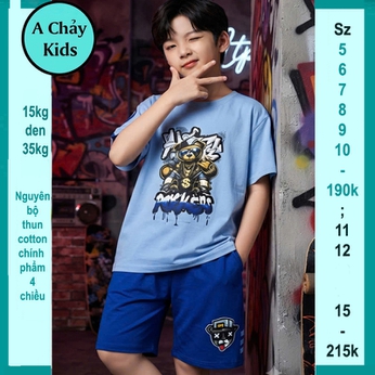 Set đồ bộ bé trai hoạt hình in hình Chú Gấu dễ thương cho bé diện đi chơi , đi học