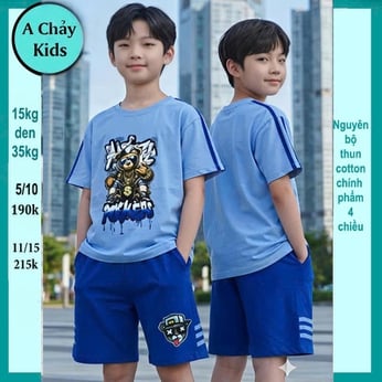 Set đồ bộ bé trai hoạt hình in hình Chú Gấu dễ thương cho bé diện đi chơi , đi học