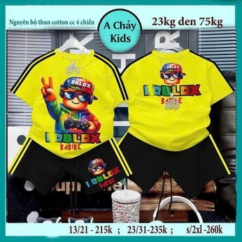 Set đồ bộ bé trai hoạt hình in hình Robloxx phong cách cá tính cho bé đi chơi , du lịch