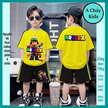 Set đồ bộ bé trai hoạt hình in hình Robloxx phong cách cá tính cho bé đi chơi , du lịch