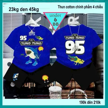 Set đồ bộ bé trai hoạt hình in hình Cá Mập Tralalelo Tralala siêu hottrend cho bé diện đi học , đi chơi 