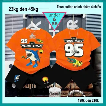 Set đồ bộ bé trai hoạt hình in hình Cá Mập Tralalelo Tralala siêu hottrend cho bé diện đi học , đi chơi 