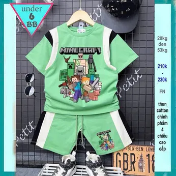 Set đồ bộ bé trai hoạt hình in họa tiết hình Minecraft phối màu cá tính cho bé diện đi chơi , đi học
