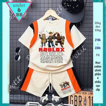 Set đồ bộ bé trai hoạt hình in họa tiết hình Roblox phối màu cá tính cho bé diện đi chơi , đi học