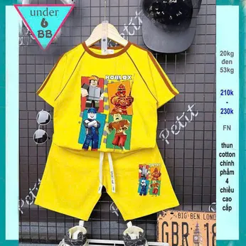 Set đồ bộ bé trai hoạt hình in họa tiết hình Roblox phối màu cá tính cho bé diện đi chơi , đi học