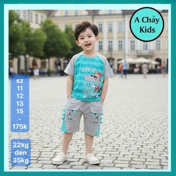 Đồ bộ bé trai dễ thương tay ngắn  in hình khủng long cool ngầu siêu đáng yêu  cho bé đi chơi , đi học