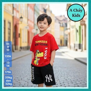 Đồ Bộ bé trai hoạt hình in hình khủng long bóng chày phong cách cá tính cho bé đi chơi , đi học