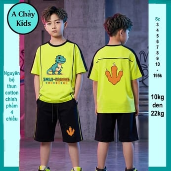 Set đồ bộ bé trai hoạt hình in Khủng Long bé siêu mê cho cục vàng diện phố 