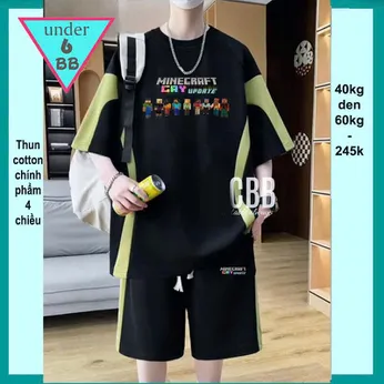 Set đồ bộ bé trai hoạt hình in họa tiết Minecraft phong cách cá tính cho bé đi chơi ,đi học